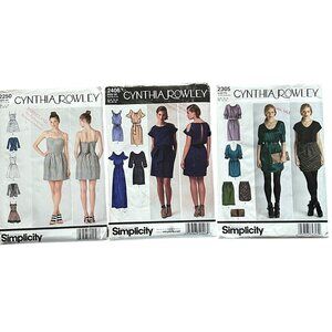 Lot of 3 Simplicity Cynthia Rowley Sewing Patterns‎ UNCUT Y2K Dresses Blazer